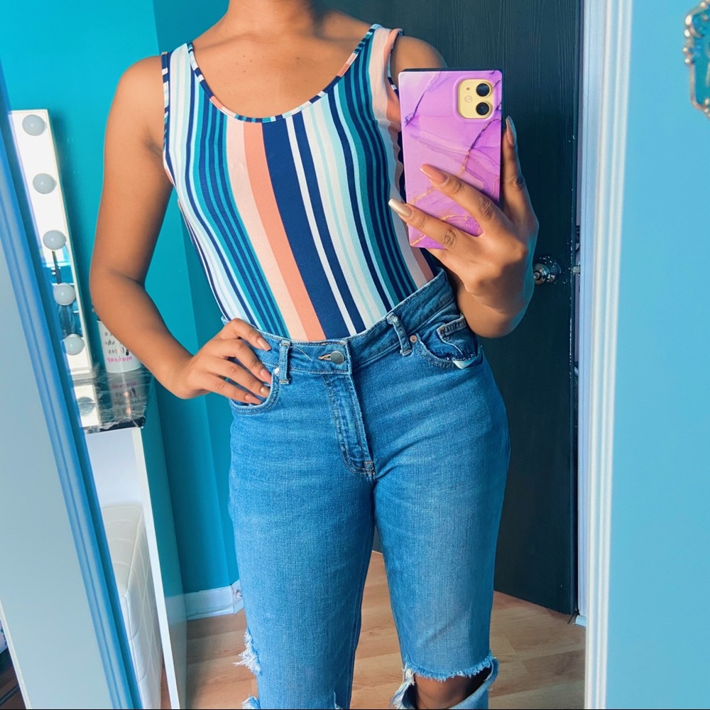 Charlotte Russe Multi Striped Bodysuit Top, size S